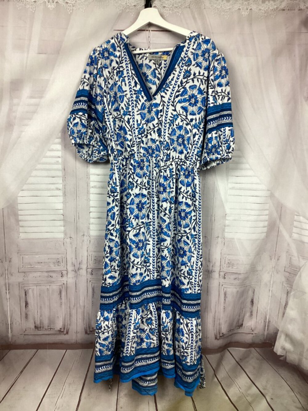 Figueroa & Flower Dress Blue White Floral Short Sleeve XL NWT